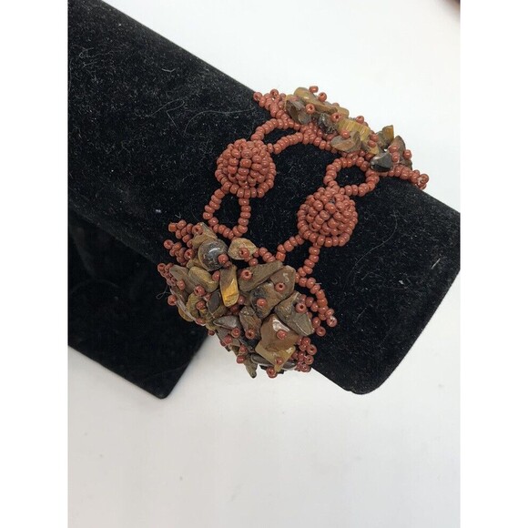 Handmade Tiger’s Eye Chips 2” Wide Bracelet 7” Long Healing Relationship - Picture 3 of 8